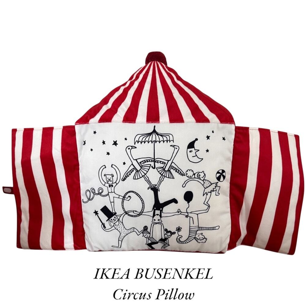 IKEA BUSENKEL Red & White Circus Tent Shaped Pillow 19" x 15"